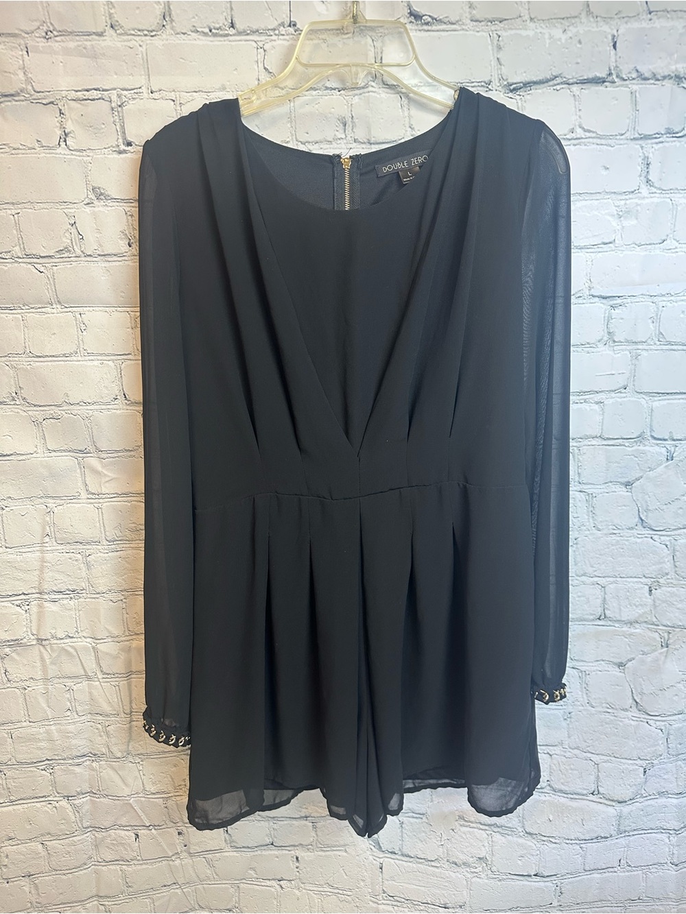 Double Zero Black Sheer-Sleeve V-Neck Romper
